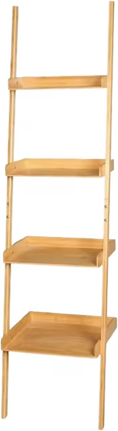 RoyalHouse Bamboo 4-Tier Ladder Shelf, Free Standing Storage Shelves, Plants Stand Display Shelf, Perfect Multi-Functional Book Shelf and Storage Rack for Living Room, Bedroom, Office