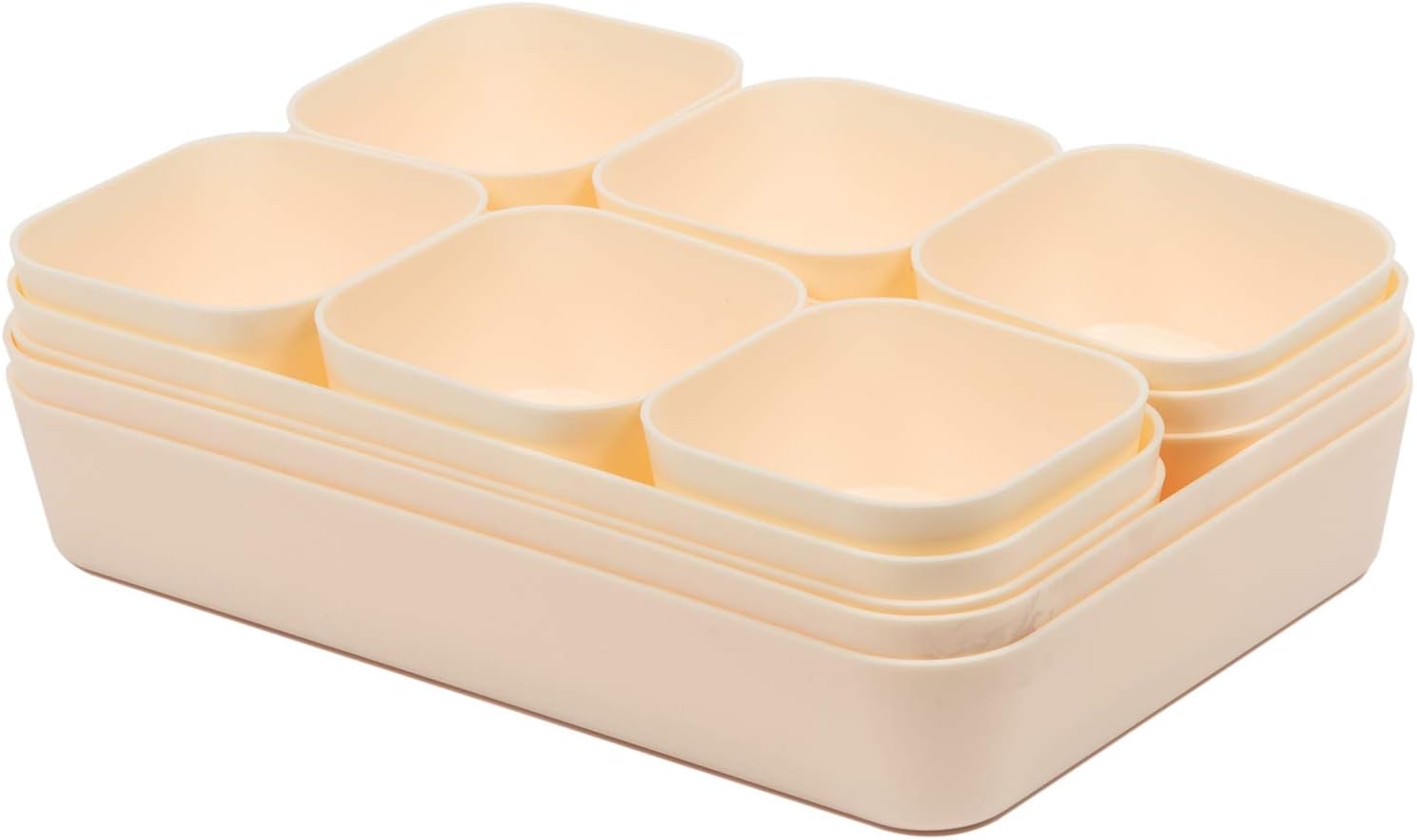 Set Of 12 Beige Color Plastic Desk Drawer Organizers For Makeup Bathroom Office Kitchen Vanity Drawer Storage Box Container