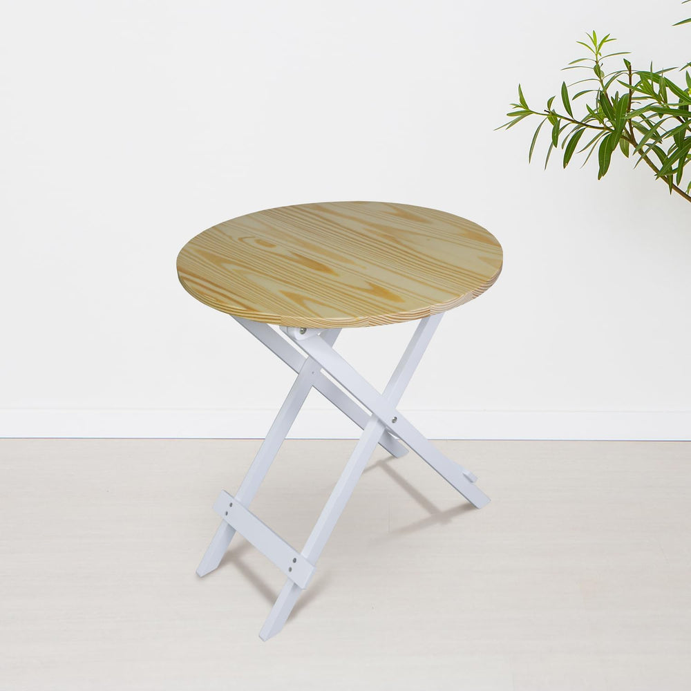 100% Solid Wood 23.5" W Round Folding Side Table for Dining, Patio, Livi...