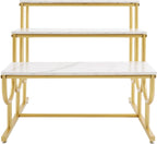 Metal Shoe Handbag Display Stand, 3 Tier Heavy Duty Display Riser Shelf, Modern Retail Display Table, Carbon Steel and Solid Wood, Gold
