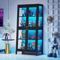 Saudism Display Cabinet with Glass Doors, 4-Tier Curio Cabinet with LED Lights, 60,000 Color Lights for Collectibles, Glass Display Case with App Control, Bookcase, Storage Cabinet, Black