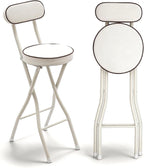 2 PCS Folding Bar Stool with Back, Set of 2-Folding Bar Stool Chair with Back, Tall Foldable Stool Seat Padded Portable Stools Counter Height Foldable Stools for Adults Kitchen Island (White)