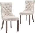 Velvet Dining Chairs Set of 2,Upholstered Dining Chairs with Ring Pull Trim and Button Back,Modern Seating for Kitchen, Bedroom & Living Room(Beige)