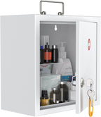 Uniclife Wall Mount Medicine Cabinet with Key Lock & Handle Locking First Aid Cabinet Lockable Medical Cabinet Medium Medicine Organizer Secure Steel Wall Cabinet Metal Storage Box, White