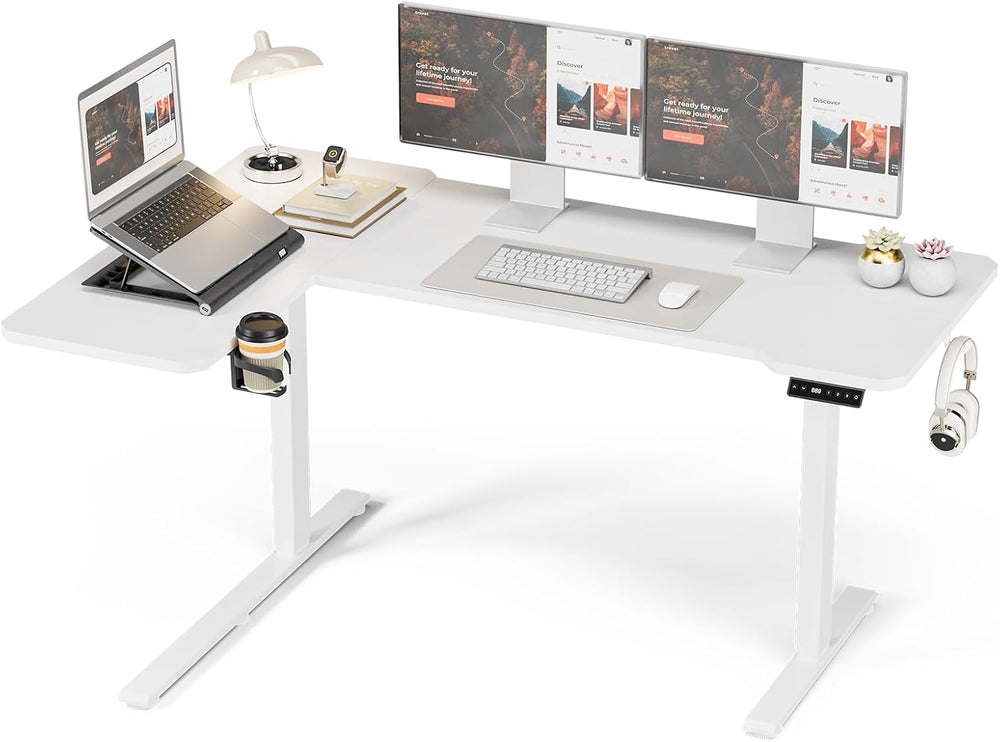 Acrolix L Shaped Electric Standing Desk - 59x40 Inch Reversible Corner Sit St...