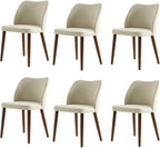 Dining Chairs Set of 6, Upholstered Kitchen Dining Room Chair Set Morden Accent Side Dinner Chair with Curved Padded Back Wood Legs for Restaurant/Cafe, Ivory