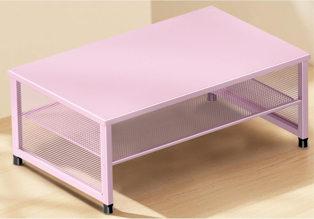 Desk Organizers and Accessories, 2-Tier Metal Computer Monitor Stand Riser, Desk Organizer for Monitor, Printer & Laptop Stand, Desktop Workspace Organizers for Office Supplies(Pink)