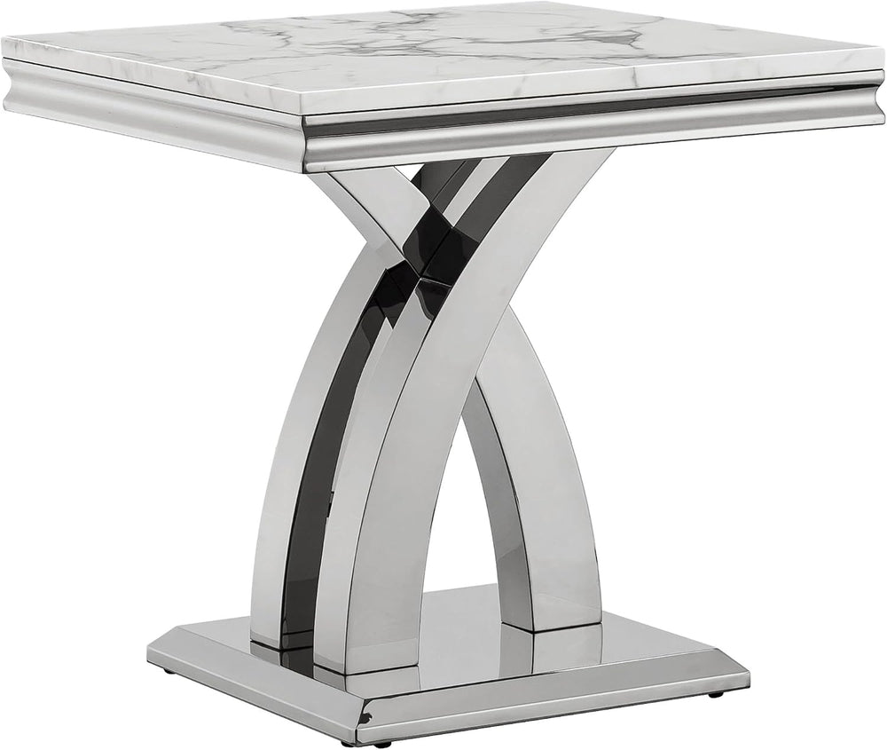 1 Piece Living Room End Table Luxury Faux Marble Sofa Side Table, Modern Whit...