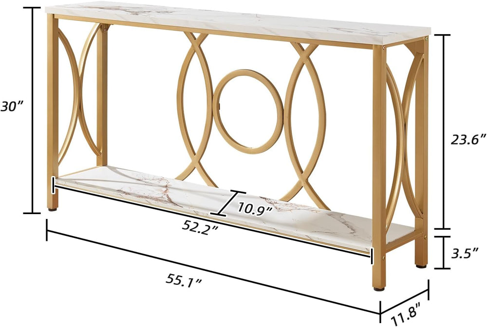 HOMISSUE Sofa Console Table, Modern Gold Console Table with Faux Marbled Tabl...