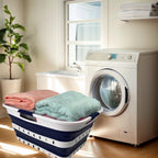 SAMMART 42L (11 gallon) Collapsible Plastic Laundry Basket - Foldable Pop Up Storage Container/Organizer - Space Saving Hamper/Basket (1, White/Starry Blue)