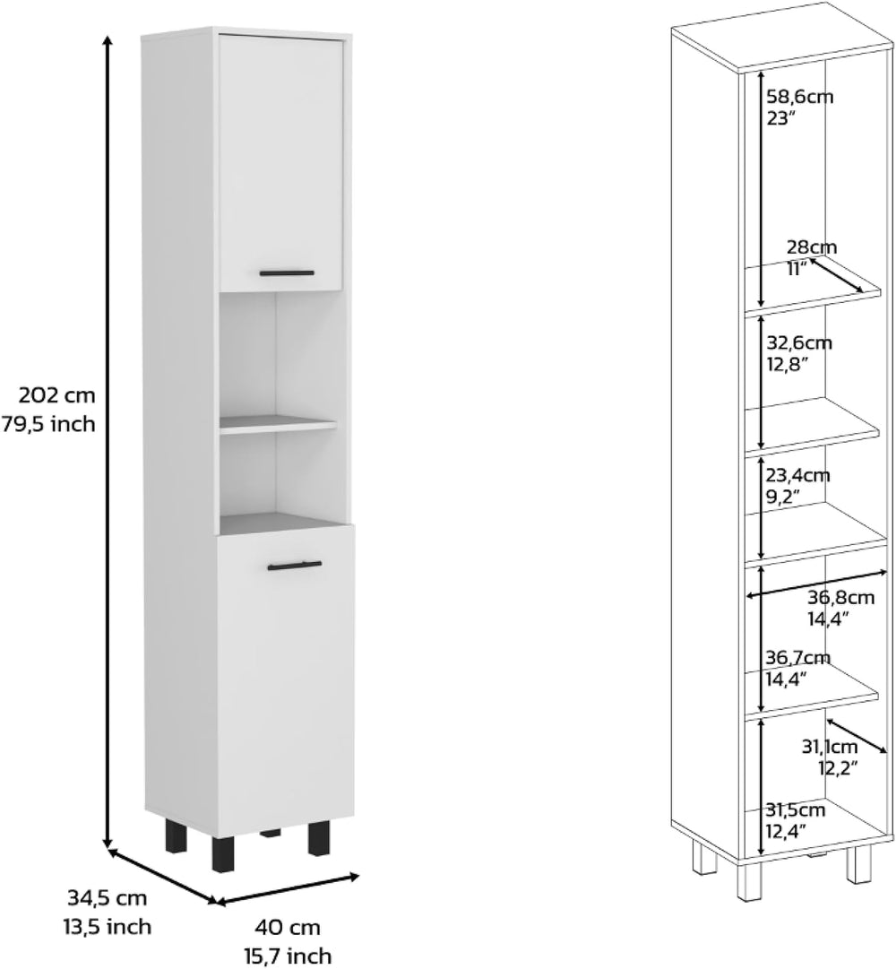 Kitchen Pantry 79" H, Two Open Storage Shelves, Three Internal Shelves, ...