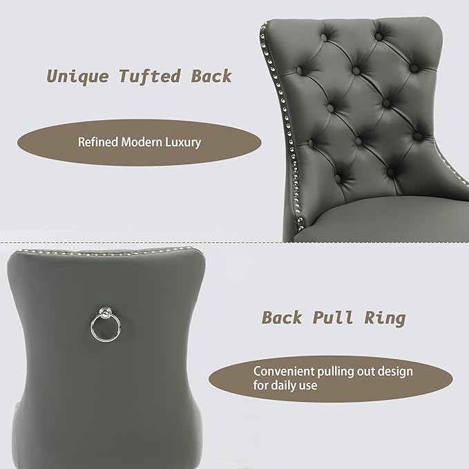 KCC Faux Leather Dining Chairs Set of 6, Upholstered High-end Tufted Dining R...