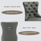 KCC Faux Leather Dining Chairs Set of 4, Upholstered High-end Tufted Dining Room Chair with Nailhead Back Ring Pull Trim Solid Wood Legs, Contemporary Nikki Collection Modern Style for Kitchen, Gray