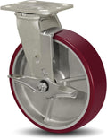 SY America 8" X 2" Casters Wheels,Heavy Duty Industrial Casters，Polyurethane on Aluminum Wheels,1 Swivel w/Top Lock Brake Casters,1600 LBS Load Capacity