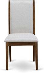 I2LA5-50N-05 - 5-Piece Mid Century Dining Set Includes A Table and 4 Grey Polyester Fabric Mid Century Dining Chairs with High Back, Antique Walnut