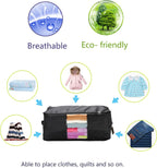 Comforter Storage Bags Pack of 2,Pillow Beddings/Blanket Clothes Organizer Storage Containers with Zippers,Breathable and Moistureproof(Black,2pcs)