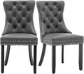 Leather Dining Chairs Set of 2, Upholstered Dining Room Chairs with Nailhead Trim, Sillas de Comedor Modernas 2, Wooden Kitchen Chairs for Dining Room, Living Room, Kitchen, Bedroom, Grey