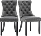 Leather Dining Chairs Set of 2, Upholstered Dining Room Chairs with Nailhead Trim, Sillas de Comedor Modernas 2, Wooden Kitchen Chairs for Dining Room, Living Room, Kitchen, Bedroom, Grey
