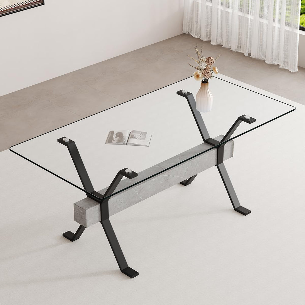 Glass Dining Table 71"｜Modern Dining Table for 6｜0.4" Thick Tempere...