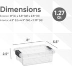 Superio Clear Storage Boxes with Lids, 1.27 Quart Plastic Container Bins for Organizing, Stackable Crates, BPA Free, Non Toxic, Odor Free, Organizers for Home, Office and Dorm, 8 Pack