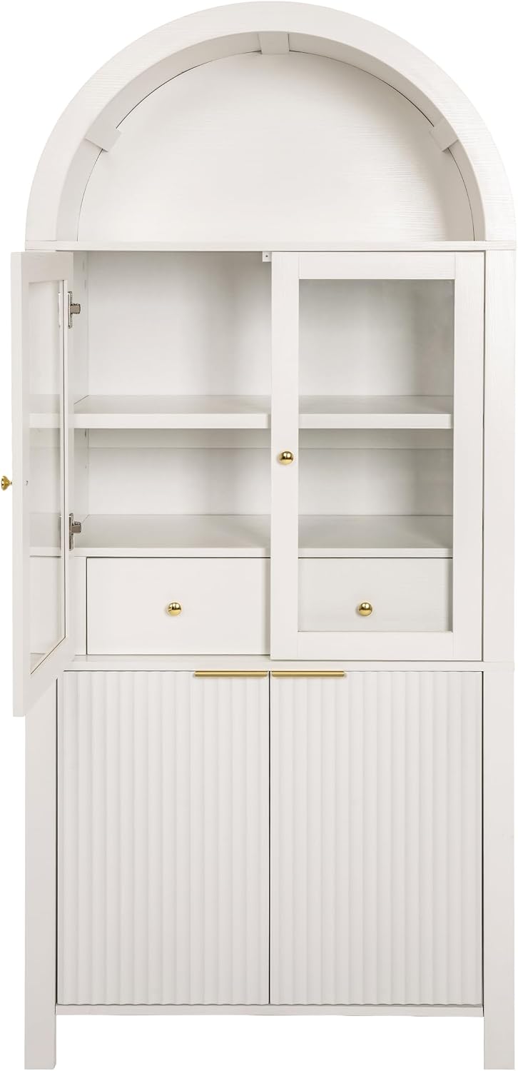 71" Tall Arched Cabinet, Modern Farmhouse Kitchen Storage Cabinet with A...