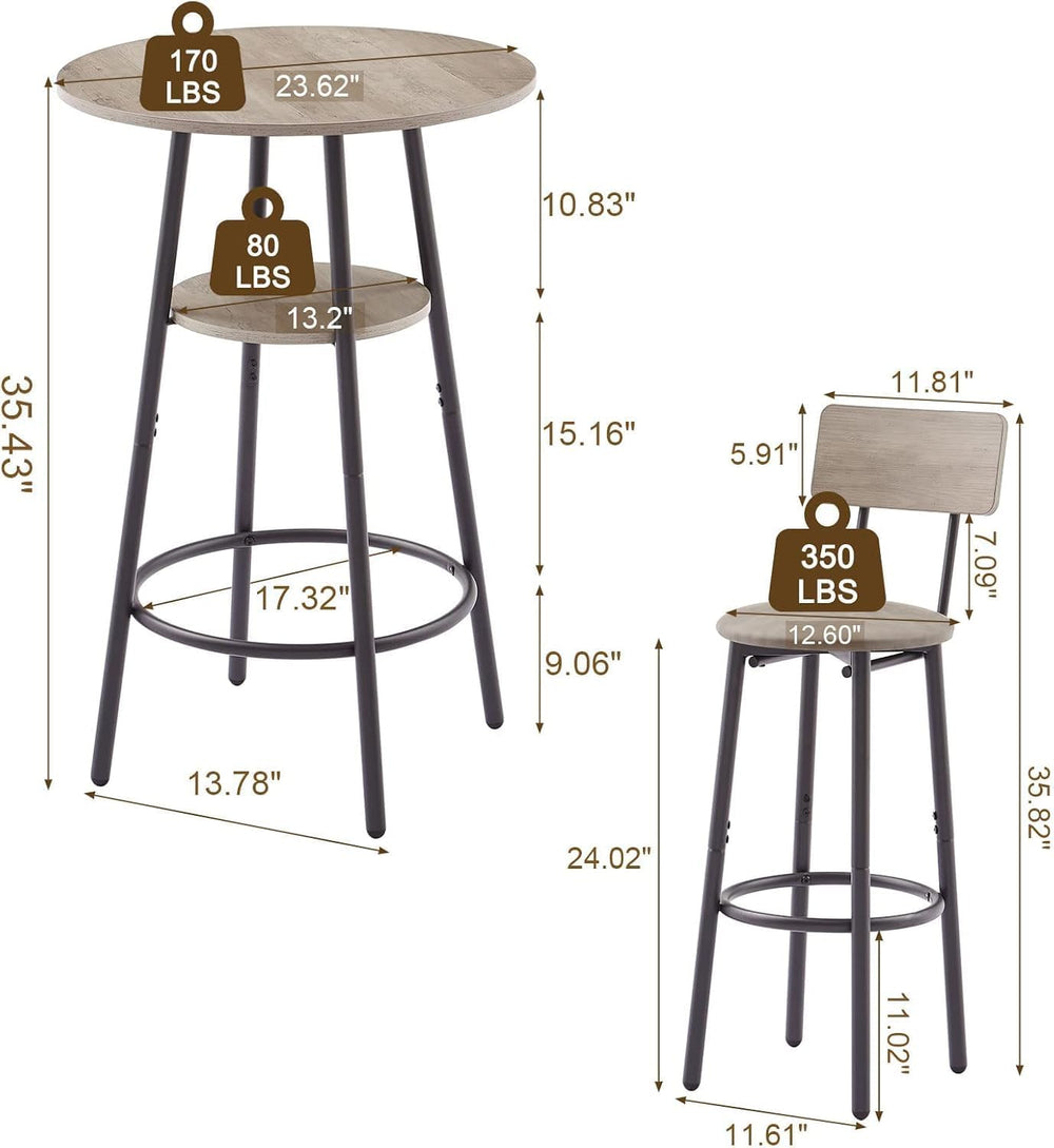3-Piece Dining Table Set for 2, Small Round Kitchen Table with 2 Chairs, Coun...