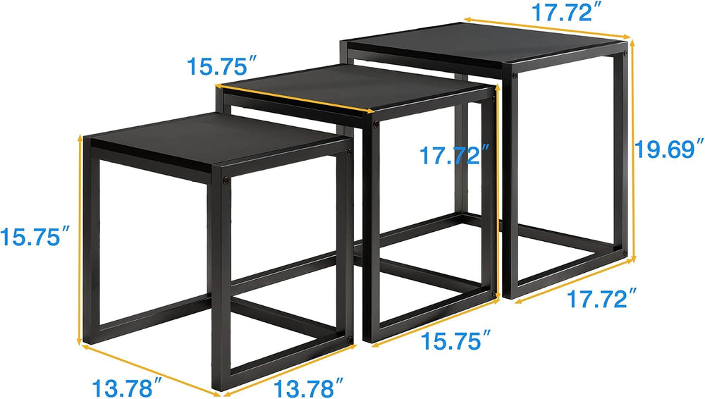 Nesting Coffee Table Set of 3, Stacking Metal Side Tables, Black