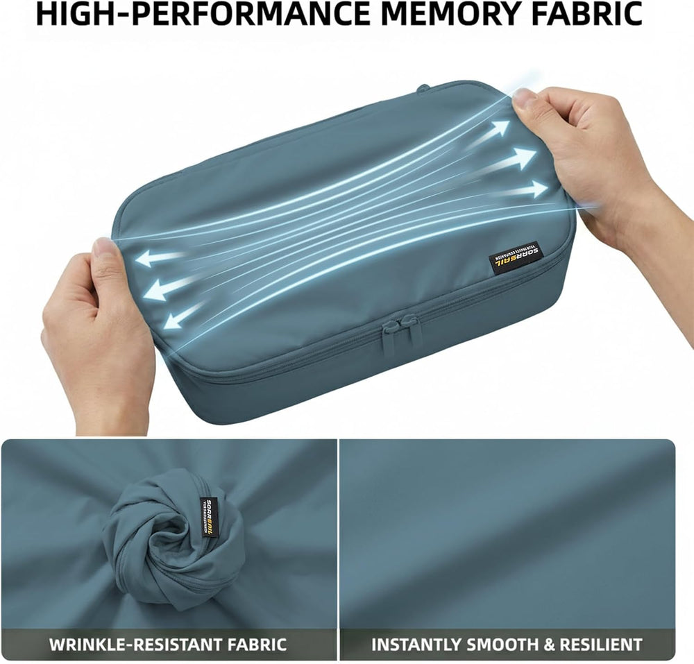 6 Piece Compression Packing Cubes for 7–14 Day Travel, Gray Blue
