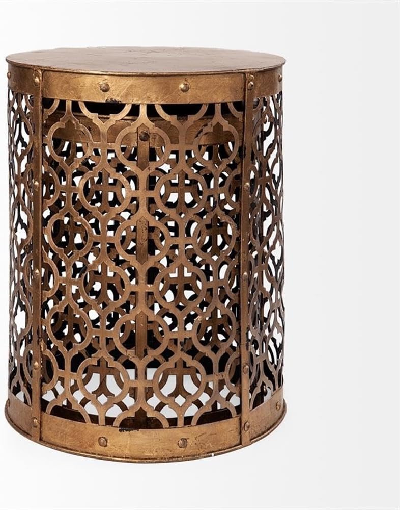 Pemberly Row Gold Cylindrical Metal Accent Tables, Set of 2, 16x15 in, Antiqu...
