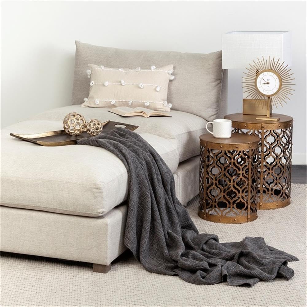 Pemberly Row Gold Cylindrical Metal Accent Tables, Set of 2, 16x15 in, Antiqu...