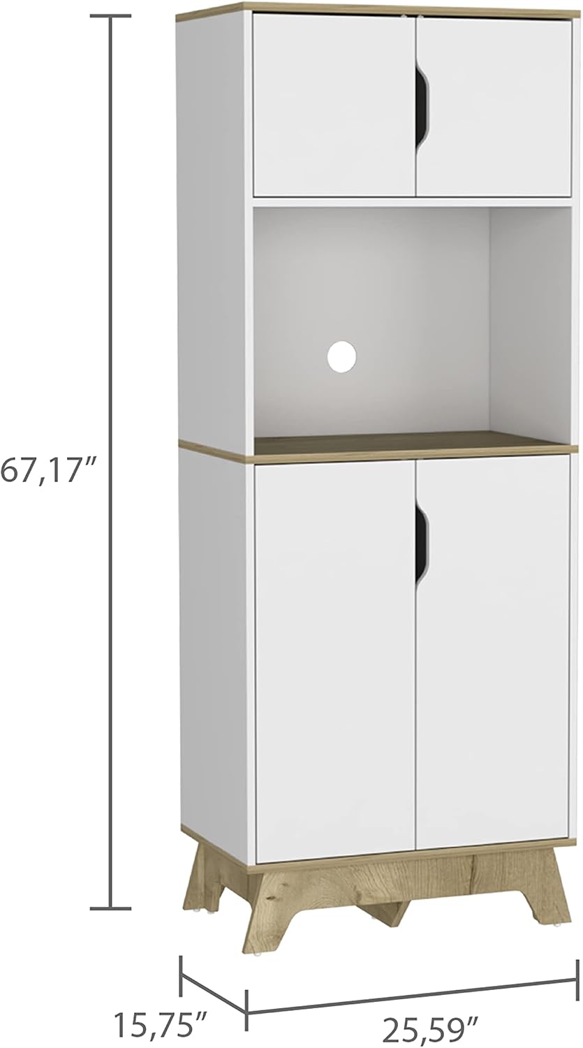 Modern Kitchen Pantry, Storage Cabinet with 4 Doors, Particle Board, for Dini...