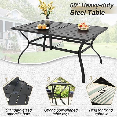 PHI VILLA 7-Piece Patio Set with 13ft Blue Umbrella, 6 Rattan Chairs