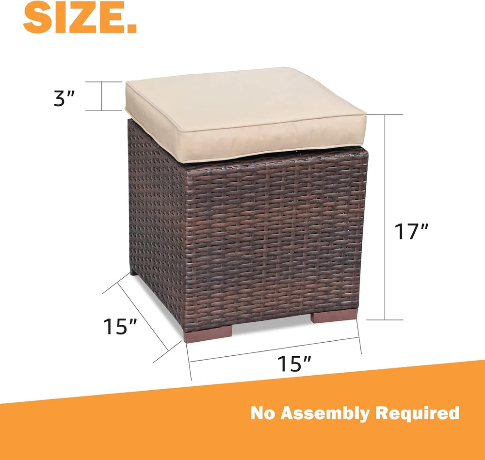Patiorama 2 Pieces Assembled Outdoor Patio Ottoman, Indoor Outdoor All-Weathe...