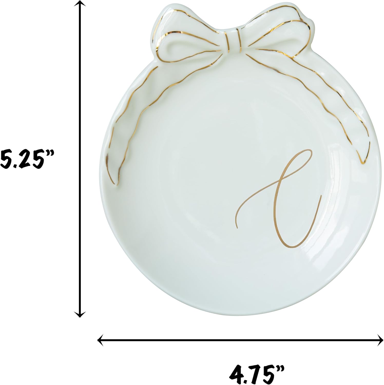 COLLECTIVE HOME - Personalized Initial Ceramic Jewelry Tray with Bow, Christmas Gift Ideas for Women, Small Gift for Girlfriend Wife, Ring Holder, Earrings Dish, Birthday Gift for Her (C)