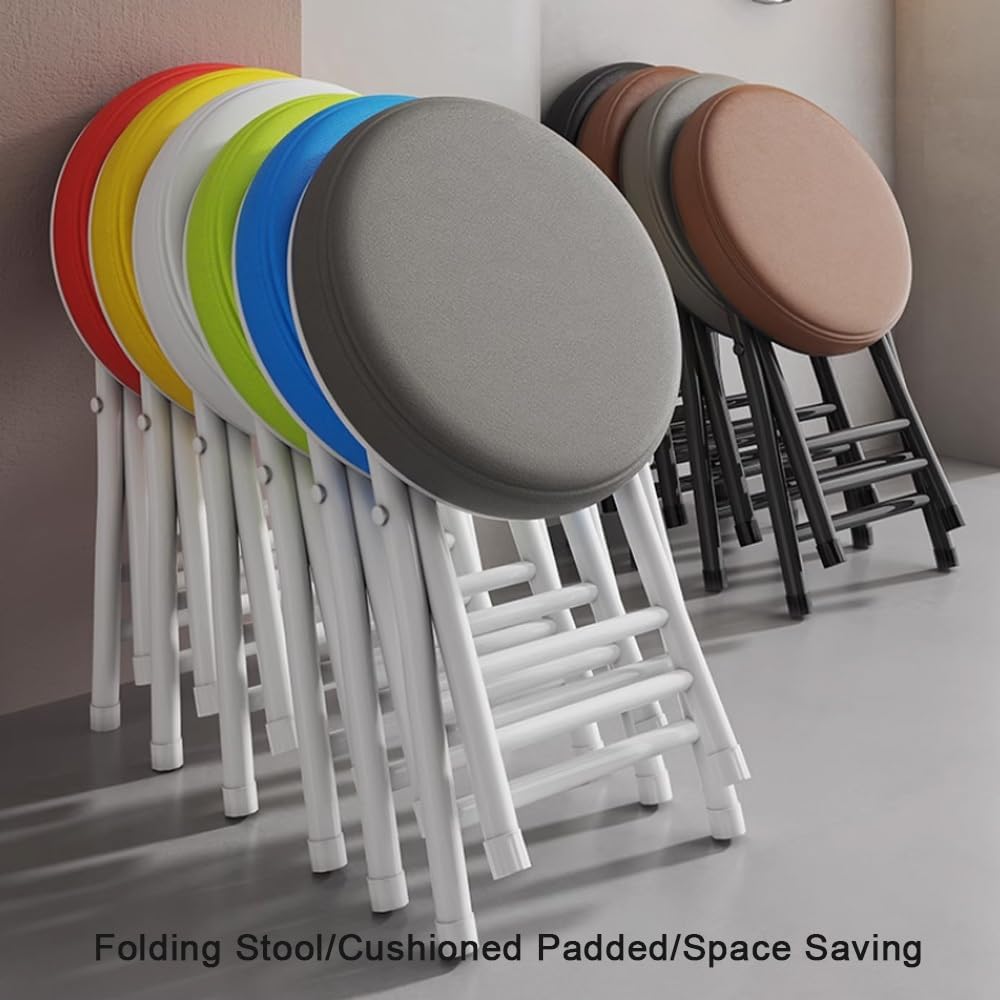 20" Home Folding Stool Collapsible Padded Bar Stool Round Kitchen Stools...
