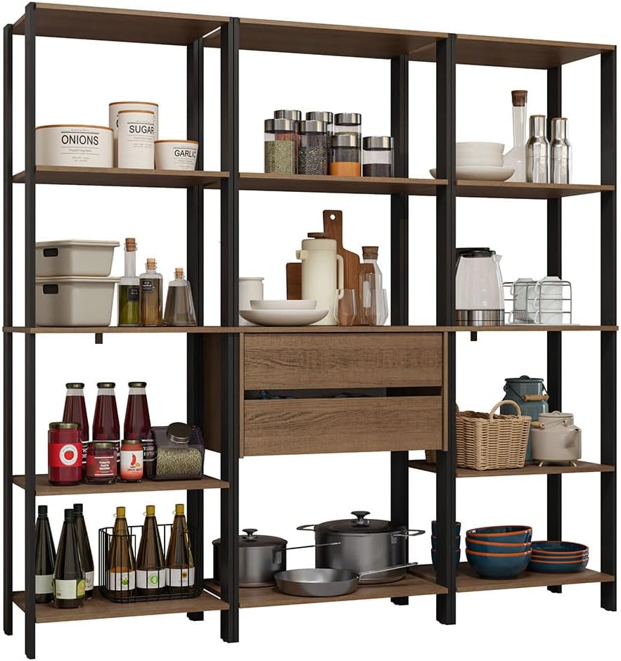 Madesa Kitchen Pantry Storage Rack with 2 Drawers and Open Shelves 74" L...