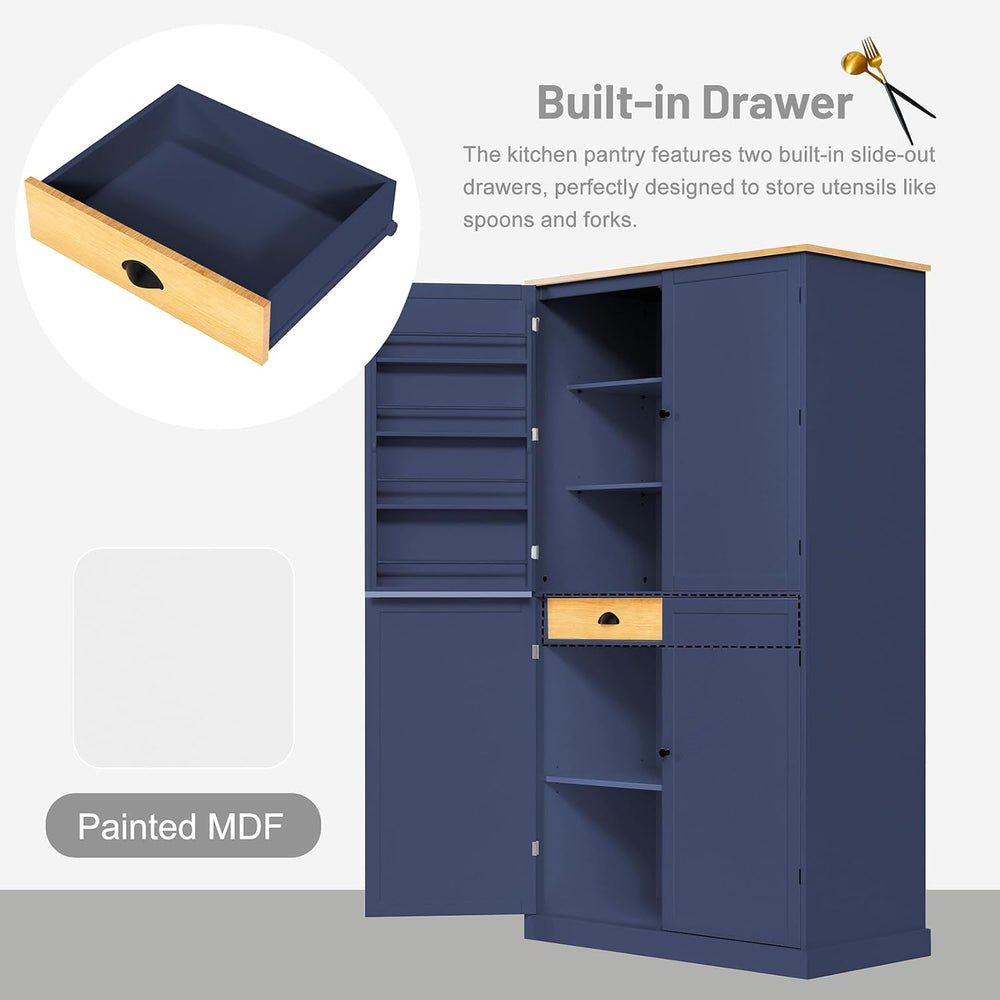 Freestanding Kitchen Pantry Large Cupboard Storage Cabinet with 2 Drawers, 2 ...