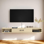 Floating TV Unit, 55'' Wall Mounted TV Cabinet, Floating Shelves with Door, Modern Entertainment Media Console Center Large Storage TV Bench for Living Room & Office (55.12IN, Light Oak)