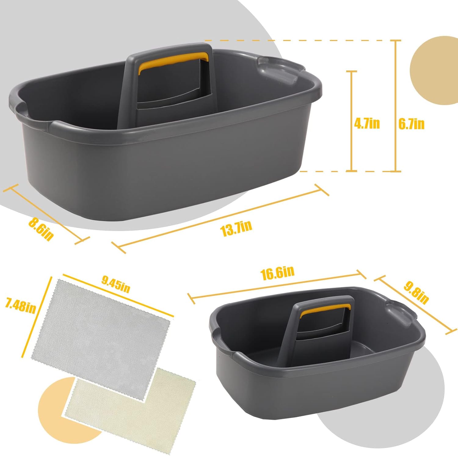 Cleaning Supplies Caddy Organizer with Handle Plastic Tool Storage Basket for bathroom, Kitchen, Under Sink,2 Pack with 2Pack Microfiber Cleaning Cloths,Gray