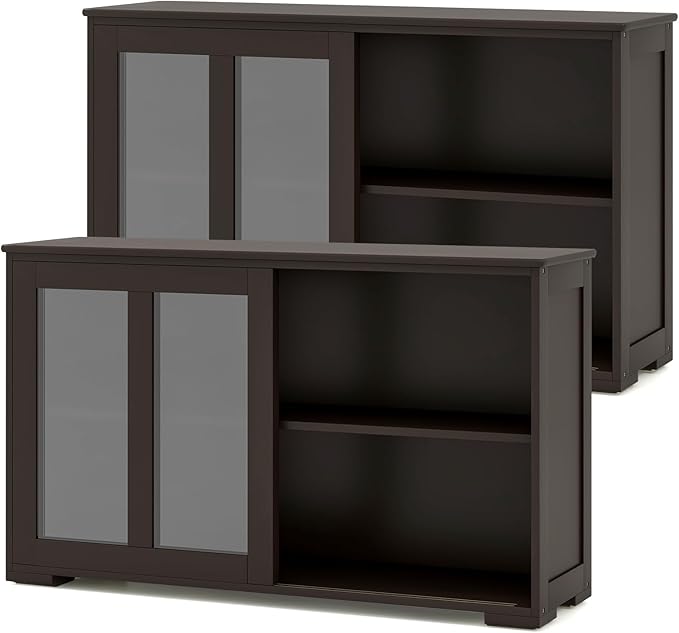 Costzon 2-Pack Wooden Kitchen Storage Cabinet with Adjustable Shelf, Sliding ...