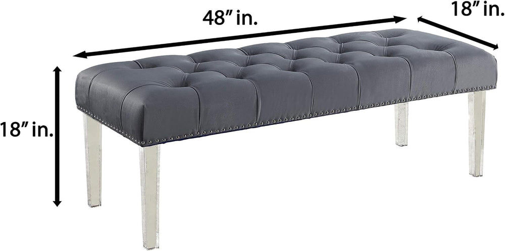Yafelle 48” Velvet Upholstered Glam Bench with Button Tufted Seat, Silver Nai...