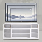 Modern TV Stand for 80 Inch TVs, 32"Tall Entertainment Center w/Storage Cabinet& drawers, Media Console Cabinet w/Soundbar & Adjustable Shelves for Living Room, Curved Profile Design, 70 inch (White)