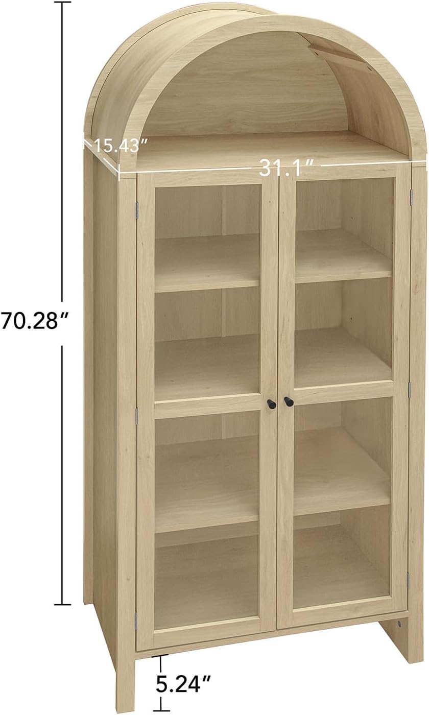 70.28 Inch High Arched Kitchen Pantry, Wooden Kitchen Storage Cabinet with Ad...