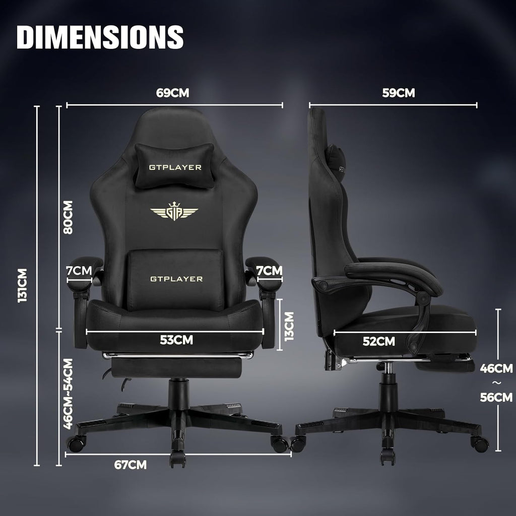GTPLAYER Big and Tall Gaming Chair 400lbs Heavy Duty Office Chair with Foot Rest, High Back Pocket Spring Ergonomic Computer Chair for Adults, Wide Comfy Seated Cushion with Linkage Armrests, Black