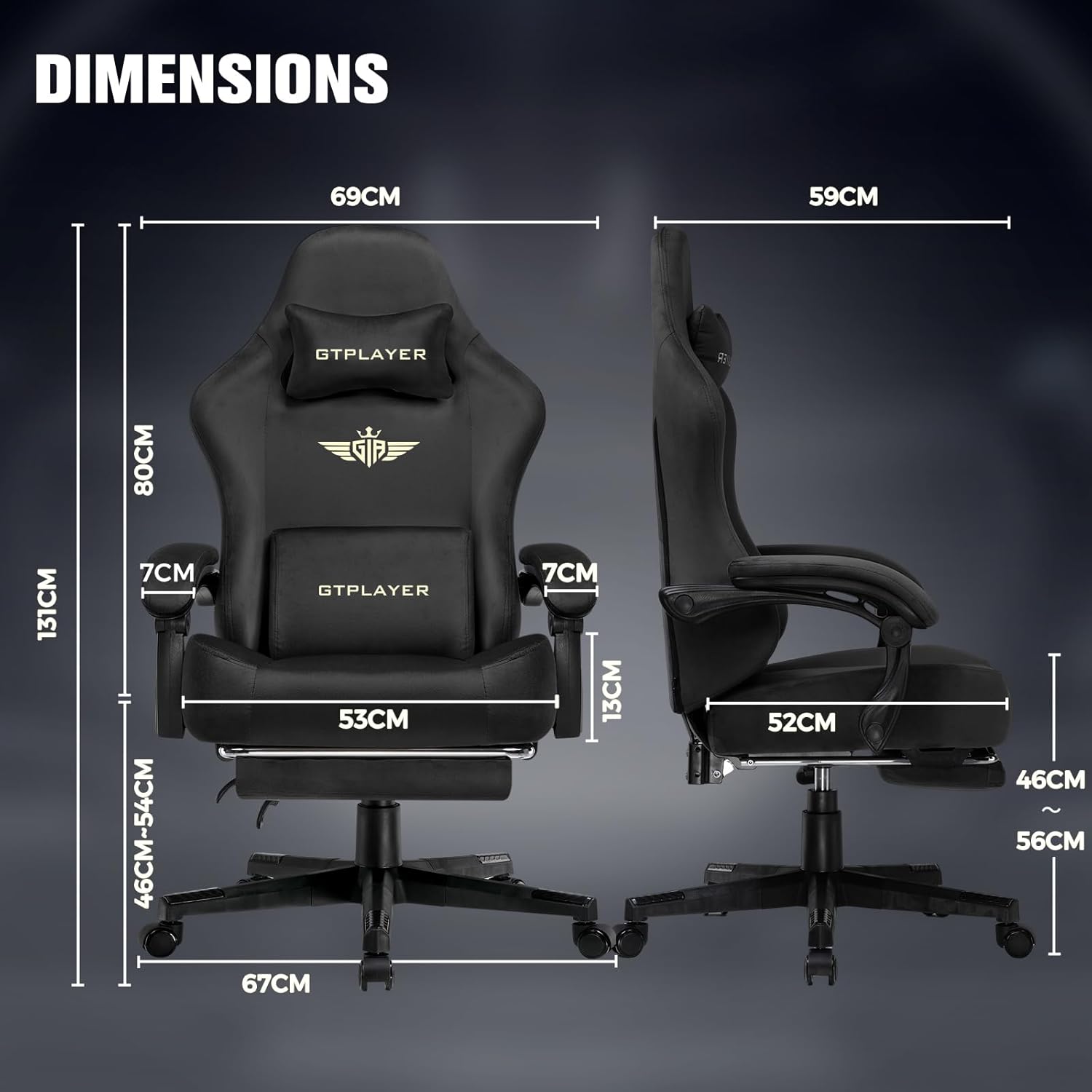 GTPLAYER Big and Tall Gaming Chair 400lbs Heavy Duty Office Chair with Foot Rest, High Back Pocket Spring Ergonomic Computer Chair for Adults, Wide Comfy Seated Cushion with Linkage Armrests, Black