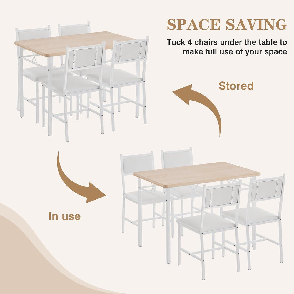 VECELO Dining Table Set for 4 with Chairs, 5-Piece Kitchen Table and Upholste...