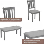 Dining Table Set for 6, 6-Piece Kitchen Table Chairs Set with Rectangular Table, 4 Slatted Upholstered Chairs and Bench, Wooden Farmhouse Rustic Style Kitchen Dining Set for 6 Person, Gray