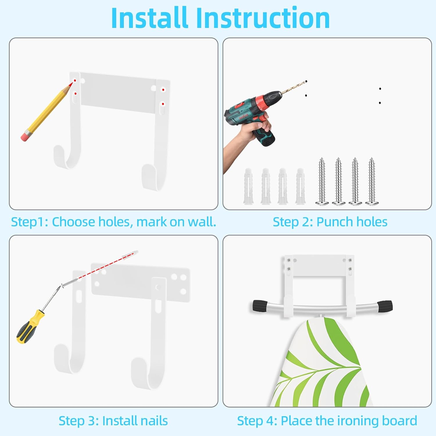 JUYSON Ironing Board Holder Wall Mount for T&Y Leg Ironing Board Hanger, Small Wall Mounted Ironing Board, Iron Holder Wall Mounted for Laundry Room