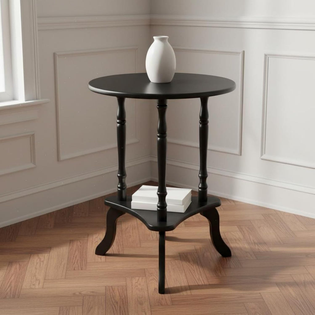 Fenteer Table Round Side Table End Telephone Table with Rubber Wood Frame and Lower Storage Shelf Baked Paint Finish for Easy Cleaning Suitable, White, 48-48-61cm