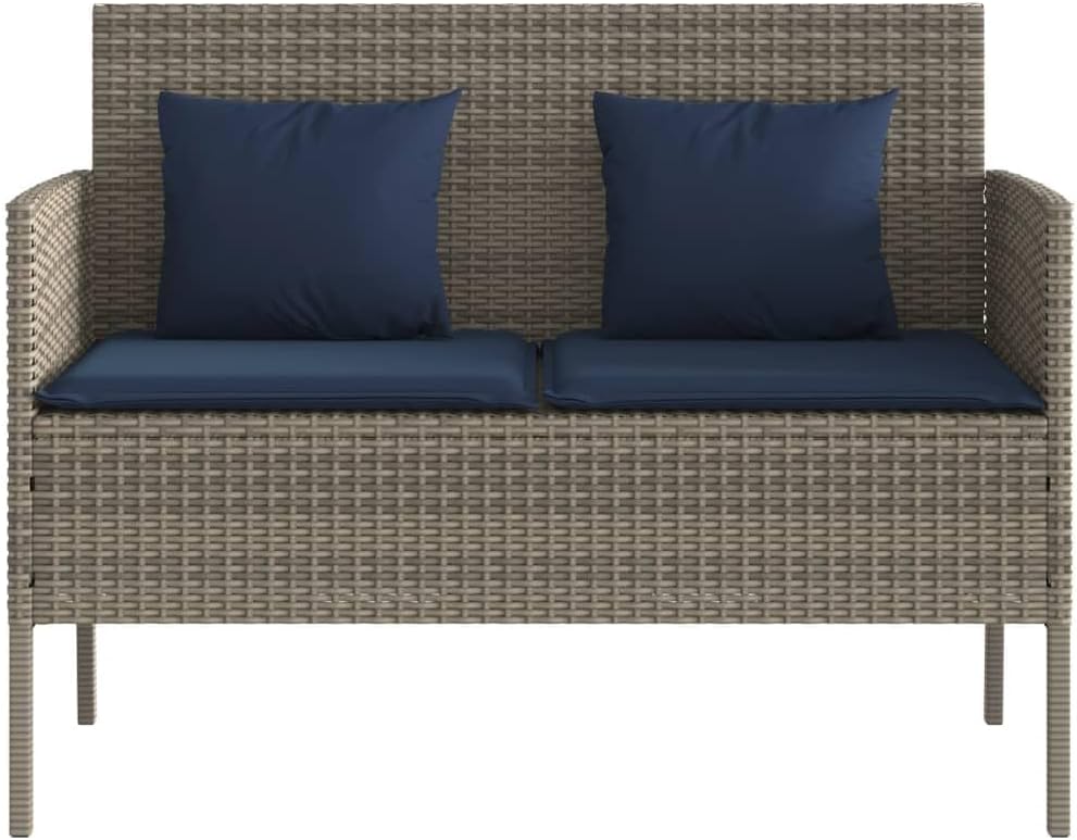 Poly Rattan Garden Bench with Cushion, Outdoor Storage Bench with Waterproof ...